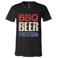 4th of July Patriotic USA American Flag BBQ Beer Freedom V-Neck T-Shirt