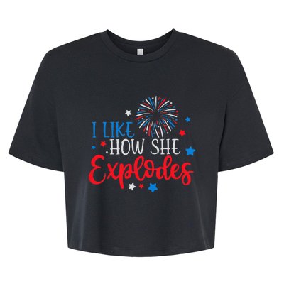 4th Of July I Like How She Explodes Fireworks Funny Couple Bella+Canvas Jersey Crop Tee