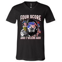 4th Of July Drinking Beer Patriot Four Score And 7 Beers Ago V-Neck T-Shirt