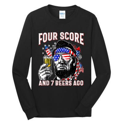 4th Of July Drinking Beer Patriot Four Score And 7 Beers Ago Tall Long Sleeve T-Shirt