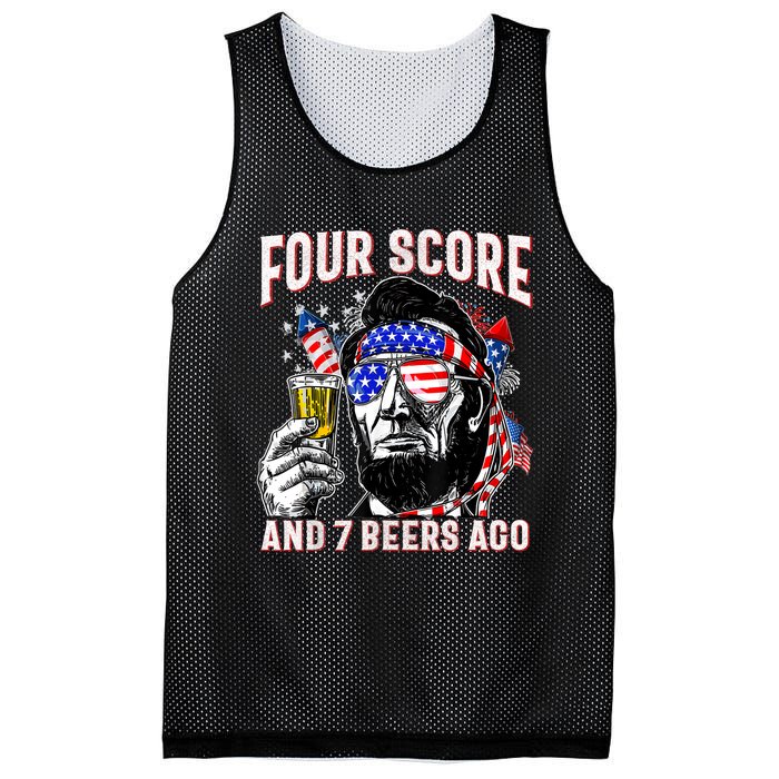 4th Of July Drinking Beer Patriot Four Score And 7 Beers Ago Mesh Reversible Basketball Jersey Tank