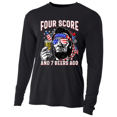 4th Of July Drinking Beer Patriot Four Score And 7 Beers Ago Cooling Performance Long Sleeve Crew