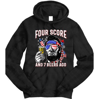 4th Of July Drinking Beer Patriot Four Score And 7 Beers Ago Tie Dye Hoodie