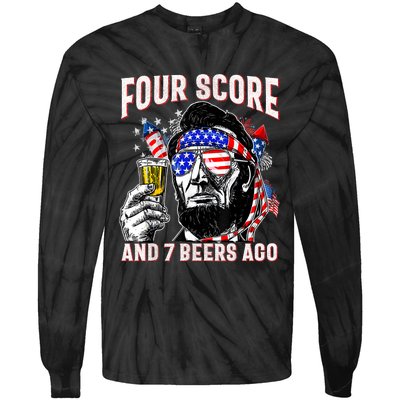 4th Of July Drinking Beer Patriot Four Score And 7 Beers Ago Tie-Dye Long Sleeve Shirt