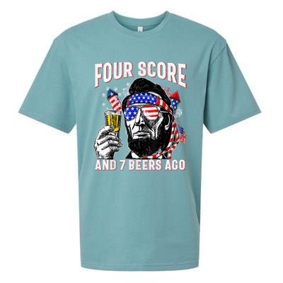 4th Of July Drinking Beer Patriot Four Score And 7 Beers Ago Sueded Cloud Jersey T-Shirt