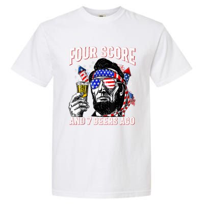 4th Of July Drinking Beer Patriot Four Score And 7 Beers Ago Garment-Dyed Heavyweight T-Shirt