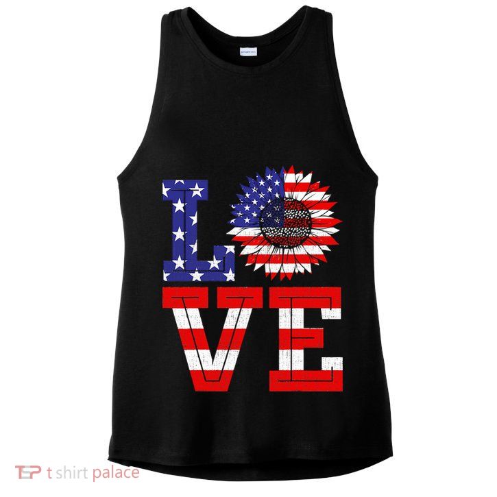 4th Of July Love Sunflower Patriotic Ladies PosiCharge Tri-Blend Wicking Tank