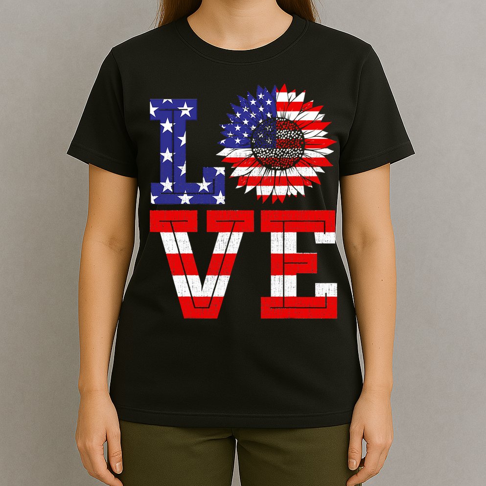 4th Of July Love Sunflower Patriotic T-Shirt