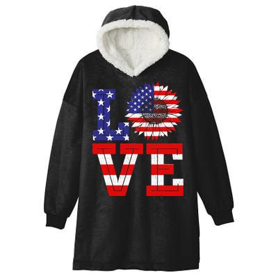 4th Of July Love Sunflower Patriotic Hooded Wearable Blanket