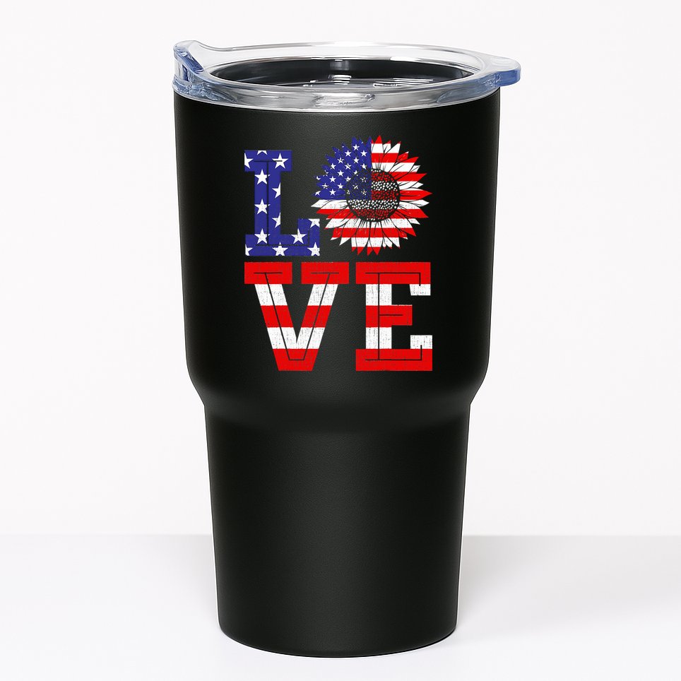 4th Of July Love Sunflower Patriotic Tumbler