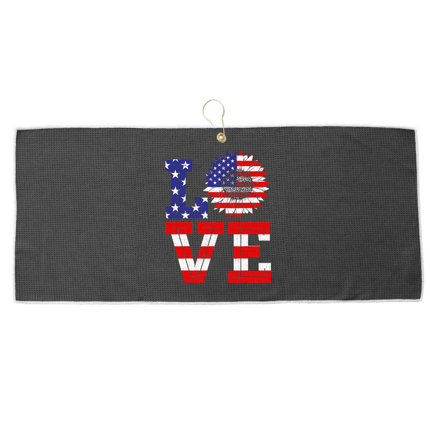 4th Of July Love Sunflower Patriotic Large Microfiber Waffle Golf Towel