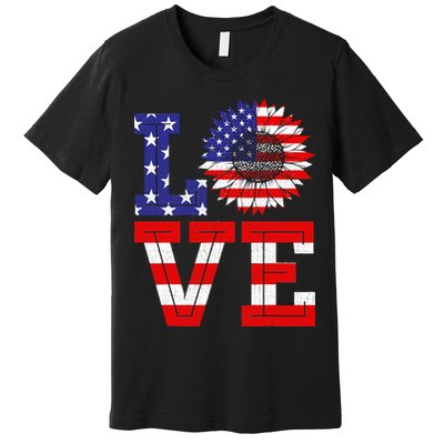 4th Of July Love Sunflower Patriotic Premium T-Shirt