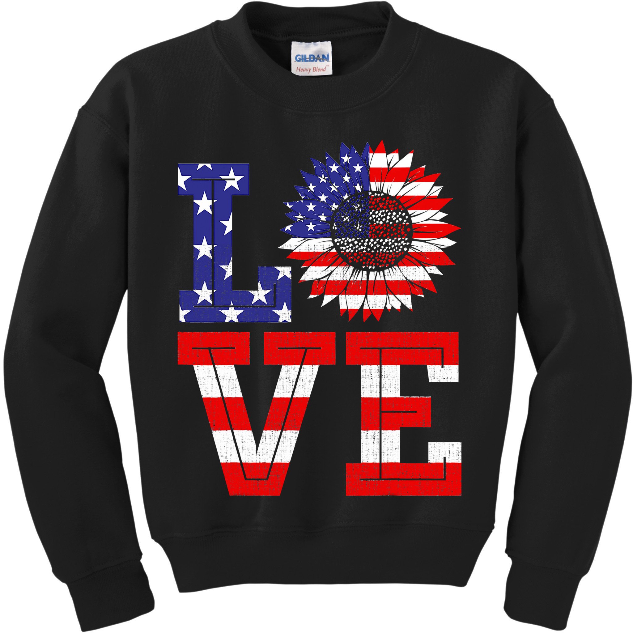 4th Of July Love Sunflower Patriotic Kids Sweatshirt