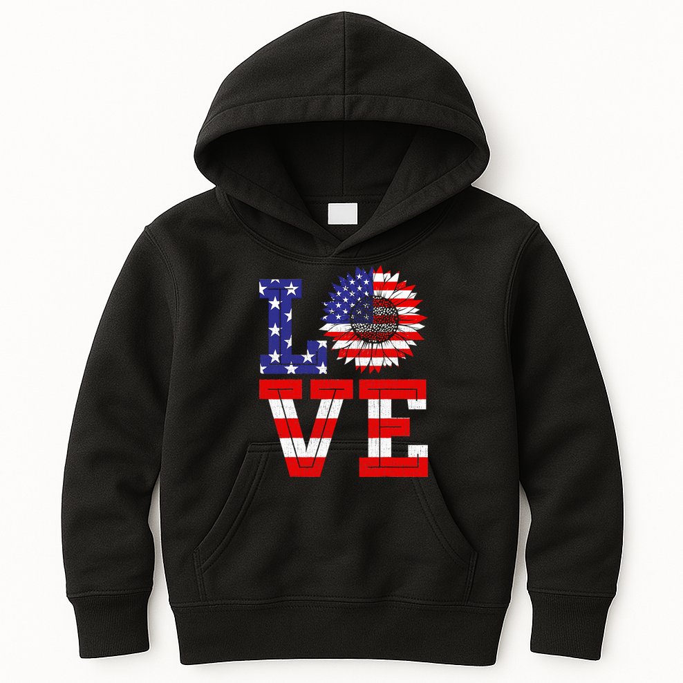 4th Of July Love Sunflower Patriotic Kids Hoodie