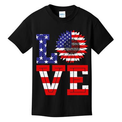 4th Of July Love Sunflower Patriotic Kids T-Shirt