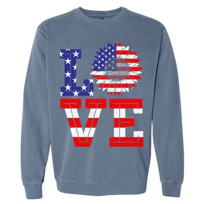 4th Of July Love Sunflower Patriotic Garment-Dyed Sweatshirt