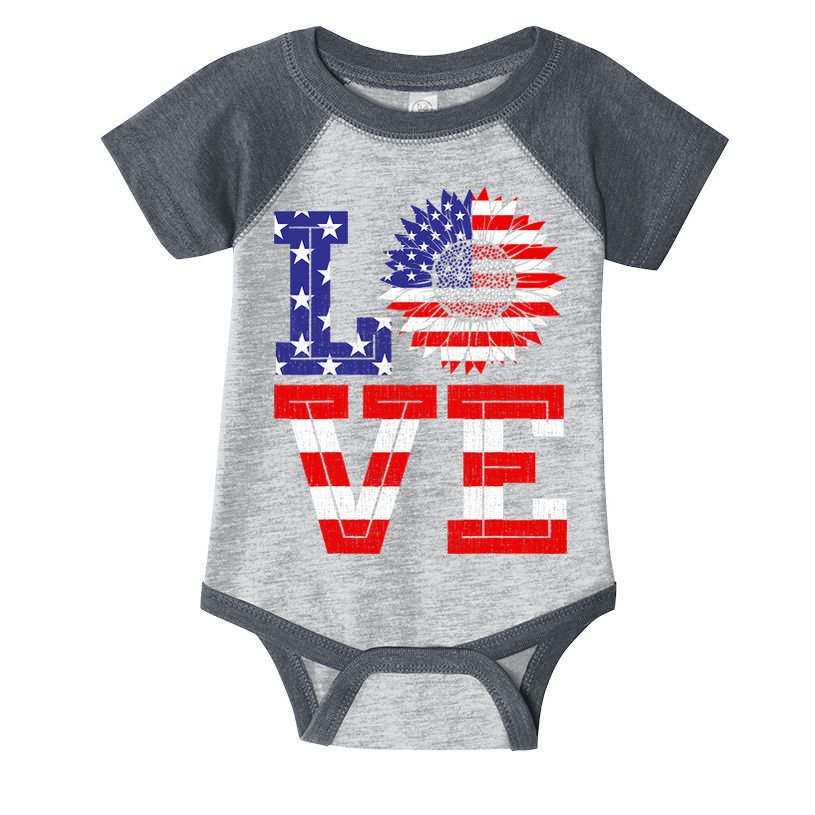 4th Of July Love Sunflower Patriotic Infant Baby Jersey Bodysuit