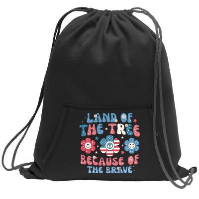 4th Of July Retro Land Of The Tree Because Of The Brave Gift Sweatshirt Cinch Pack Bag