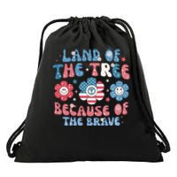 4th Of July Retro Land Of The Tree Because Of The Brave Gift Drawstring Bag