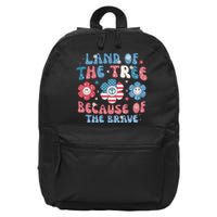 4th Of July Retro Land Of The Tree Because Of The Brave Gift 16 in Basic Backpack