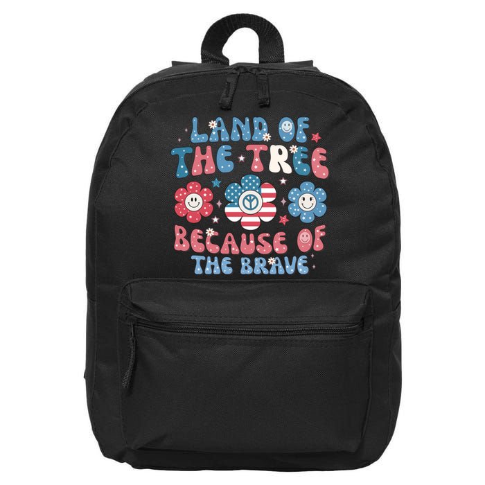 4th Of July Retro Land Of The Tree Because Of The Brave Gift 16 in Basic Backpack