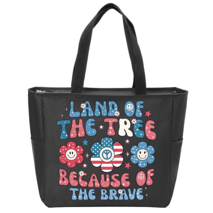 4th Of July Retro Land Of The Tree Because Of The Brave Gift Zip Tote Bag