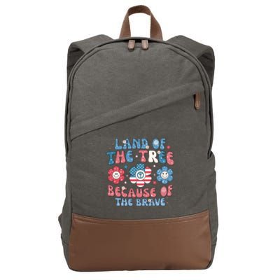 4th Of July Retro Land Of The Tree Because Of The Brave Gift Cotton Canvas Backpack