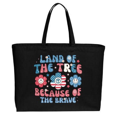 4th Of July Retro Land Of The Tree Because Of The Brave Gift Cotton Canvas Jumbo Tote