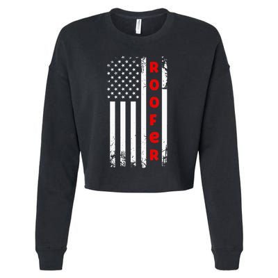 4Th Of July Vintage Amrican Flag Roofer Cropped Pullover Crew
