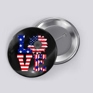 4th Of July Love Sunflower Patriotic American Flag Button