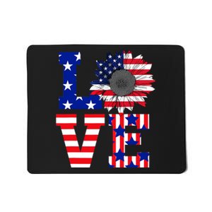 4th Of July Love Sunflower Patriotic American Flag Mousepad