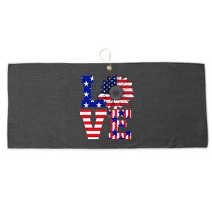 4th Of July Love Sunflower Patriotic American Flag Large Microfiber Waffle Golf Towel