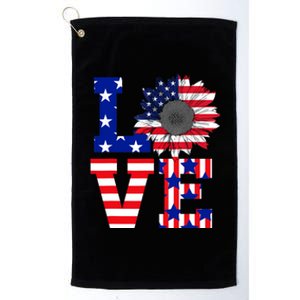 4th Of July Love Sunflower Patriotic American Flag Platinum Collection Golf Towel