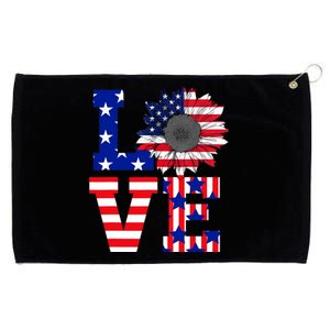 4th Of July Love Sunflower Patriotic American Flag Grommeted Golf Towel