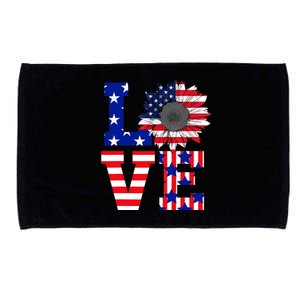 4th Of July Love Sunflower Patriotic American Flag Microfiber Hand Towel