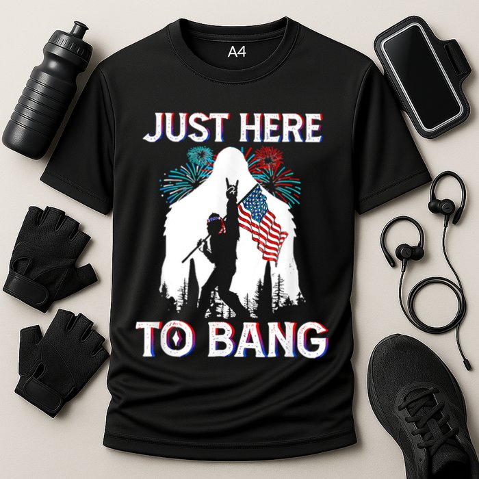 4th Of July Bigfoot Sasquatch Just Here To Bang Funny Performance Shirt