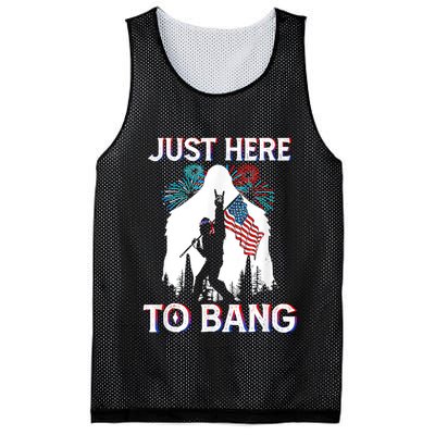 4th Of July Bigfoot Sasquatch Just Here To Bang Funny Mesh Reversible Basketball Jersey Tank