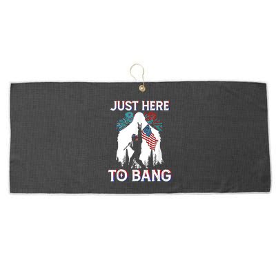 4th Of July Bigfoot Sasquatch Just Here To Bang Funny Large Microfiber Waffle Golf Towel