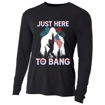 4th Of July Bigfoot Sasquatch Just Here To Bang Funny Cooling Performance Long Sleeve Crew