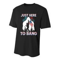 4th Of July Bigfoot Sasquatch Just Here To Bang Funny Youth Performance Sprint T-Shirt