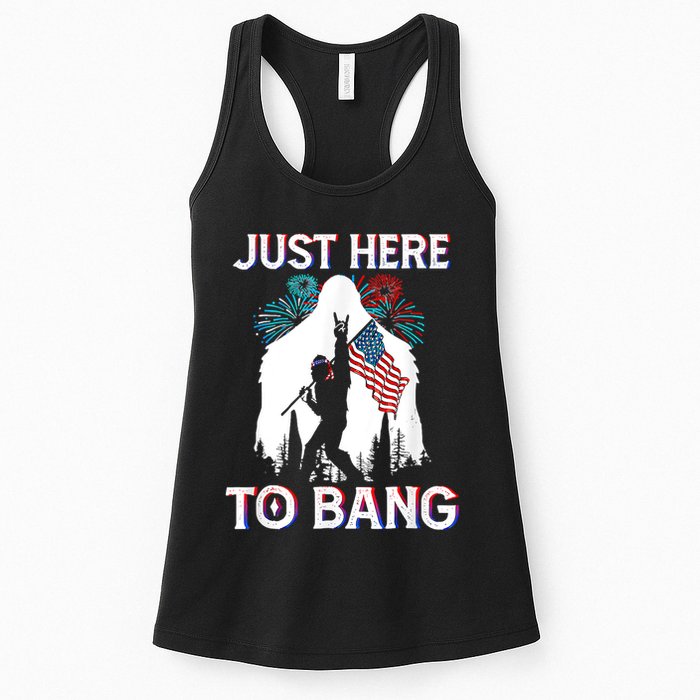 4th Of July Bigfoot Sasquatch Just Here To Bang Funny Womens Tank Top