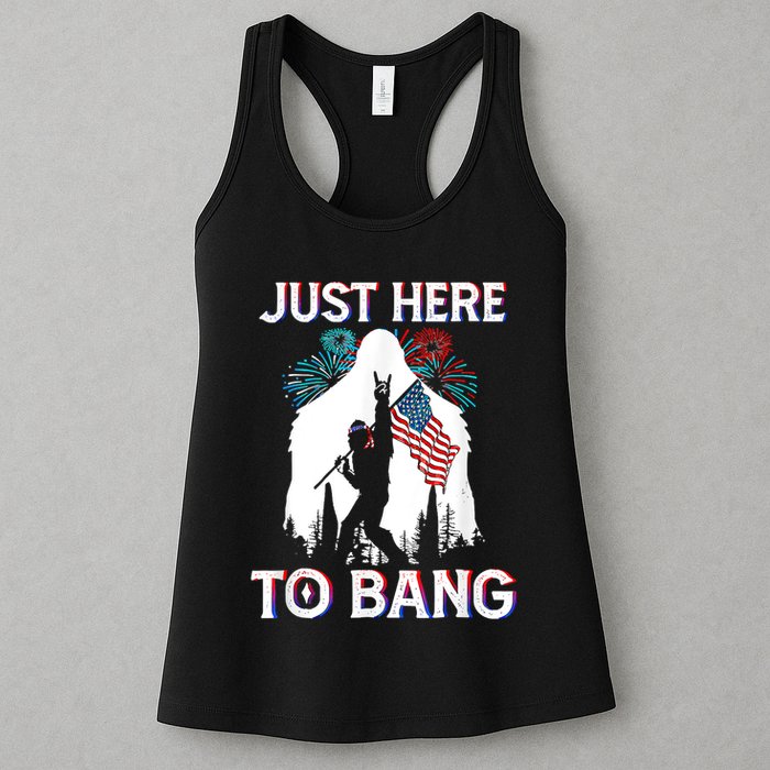 4th Of July Bigfoot Sasquatch Just Here To Bang Funny Womens Tank Top