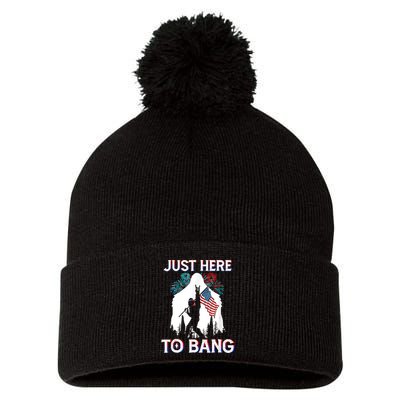 4th Of July Bigfoot Sasquatch Just Here To Bang Funny Pom Pom 12in Knit Beanie