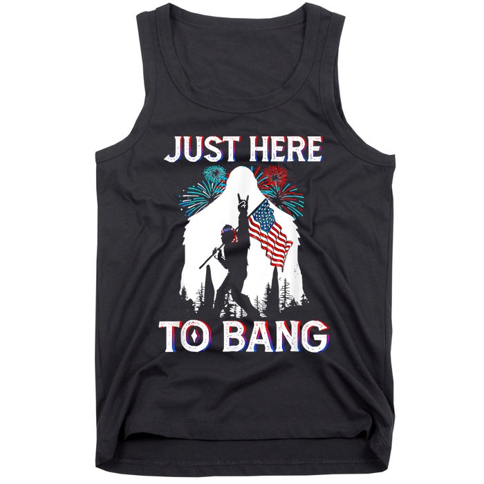 4th Of July Bigfoot Sasquatch Just Here To Bang Funny Tank Top