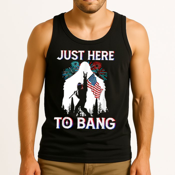 4th Of July Bigfoot Sasquatch Just Here To Bang Funny Tank Top