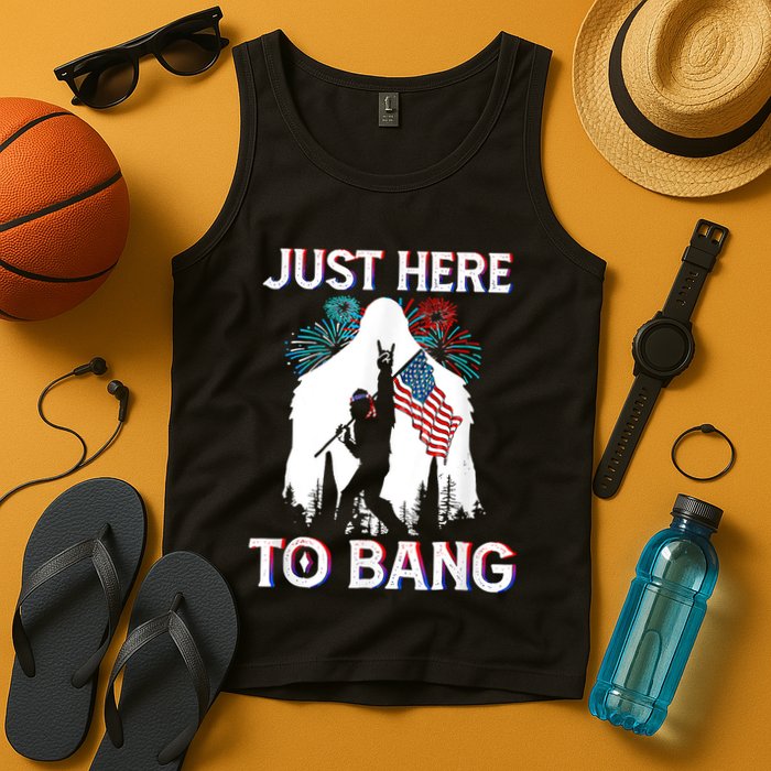 4th Of July Bigfoot Sasquatch Just Here To Bang Funny Tank Top