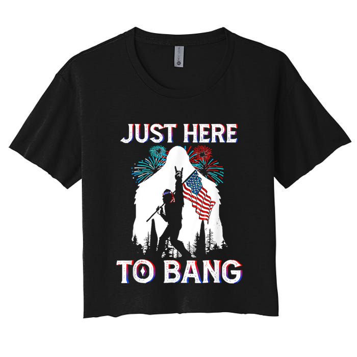 4th Of July Bigfoot Sasquatch Just Here To Bang Funny Crop Top