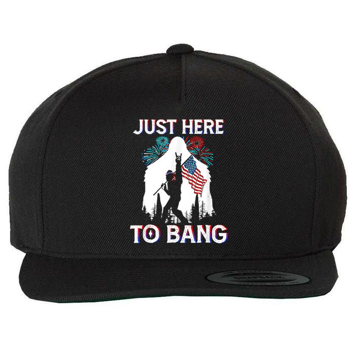 4th Of July Bigfoot Sasquatch Just Here To Bang Funny Wool Snapback Cap