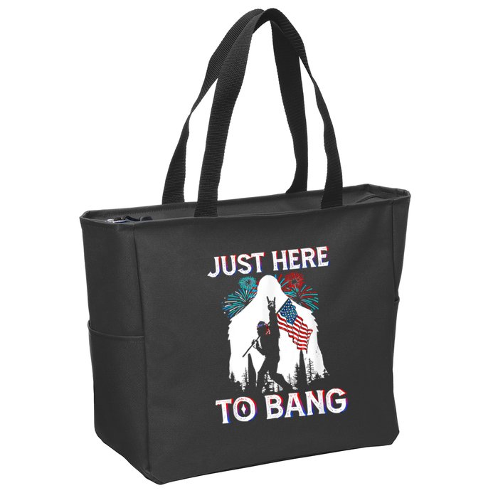 4th Of July Bigfoot Sasquatch Just Here To Bang Funny Zip Tote Bag