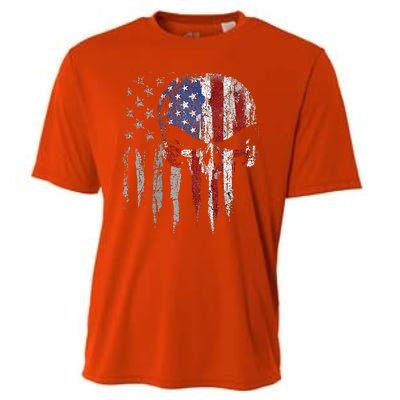 4th Of July For Women American Flag Skull Skeleton Cooling Performance Crew T-Shirt